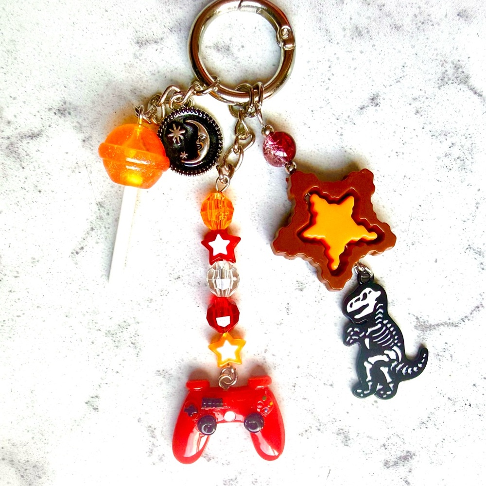Kids Orange & Red Video Game Controller Keychain Charm - Unbranded